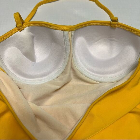 One Piece Swimsuit With Ruffle Mustard Yellow Size Small New - Picture 7 of 13